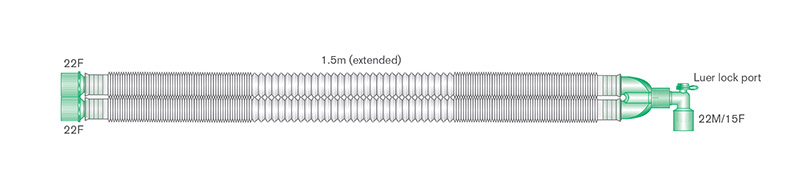 Раздвижной дыхательный контур Compact, 22мм  с угловым соединителем с портом luer, длина 1.5м