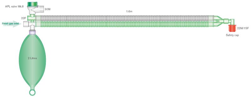 Анестезиологический дыхательный контур для взрослых Mapleson A Parallel Lack с резервуарным мешком 2 л, длина 1,6м