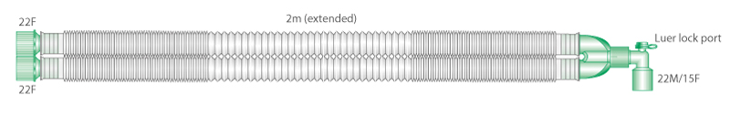 Раздвижной дыхательный контур Compact, 22мм  с угловым соединителем с портом luer, длина 2,0м