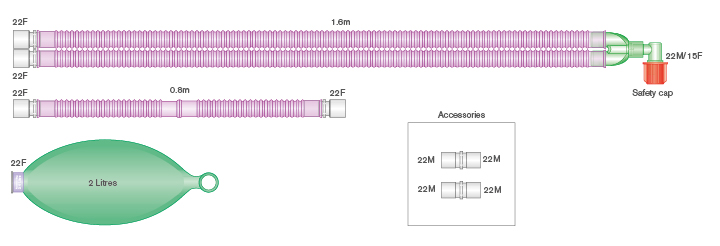 Антимикробный дыхательный контур Flextube Silver Knight™ 22 мм с резервуарным мешком 2л и дополнительным шлангом 0,8м, длина 1.6м