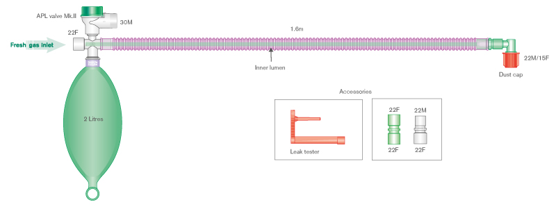 Антимикробный коаксильный дыхательный контур Бэйна Silver Knight™ Mapleson D deluxe с резервуарным мешком 2 л, длина 1,6м