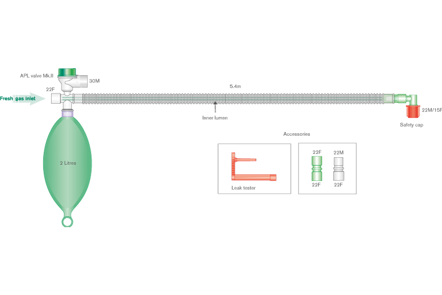Коаксильный дыхательный контур Бэйна Mapleson D deluxe с резервным мешком 2 л. и угловым соединителем, длина ≥ 5.2м 
