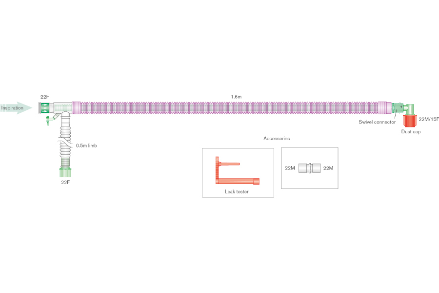 Антимикробный коаксильный дыхательный контур UniFlow Silver Knight 30мм с встроенной линией мониторинга и дополнительным шлангом 0.5м, 1,6м