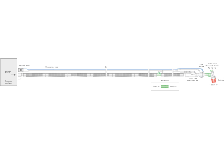 Транспортный дыхательный контур Flextube 22мм для применения с Oxylog®  2000 plus, 3000, 3000 plus,  длина 3 м