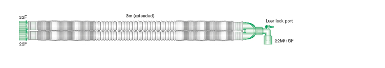 Раздвижной дыхательный контур Compact, 22мм  с угловым соединителем с портом luer, длина 3,0м