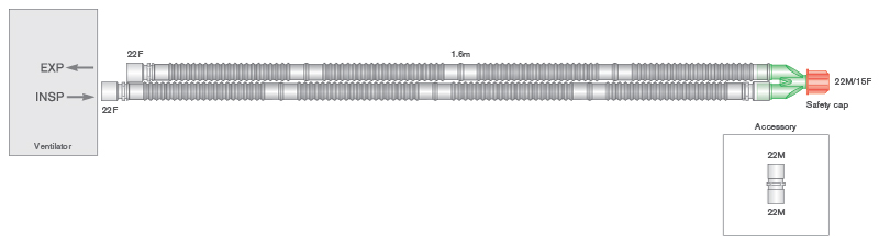 Дыхательный контур  Flextube 22мм с присоединяемым шлангом, длина 1,6м