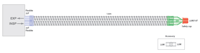 Дыхательный контур Smoothbore 22мм, длина 1,6м - стерильный