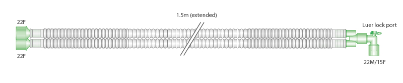Раздвижной дыхательный контур Compact, 15мм для детей с угловым соединителем с портом luer, длина 1,5м