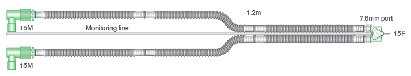 Транспортный дыхательный контур Flextube™ 10мм  с шарнирным Y-образным коннектором и линией мониторинга для аппаратов ИВЛ Fabian, длина 1,2м