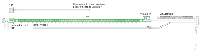Дыхательный контур nFlow™  Flextube™ для грудных детей для проведения назальной СРАР терапии с проводом нагрева и присоединяемой линией мониторинга для аппаратов ИВЛ Fabian, длина ≥ 1,8м