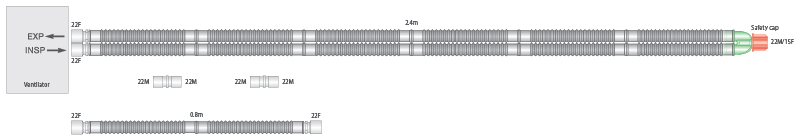 Дыхательный контур Flextube 22мм с дополнительным шлангом 0,8м, длина 2,4м