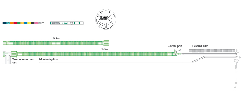 nFlow дыхательный контур для СРАР-терапии с проводом нагрева для грудных детей, длина ≥ 1.8м 