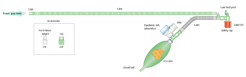 Т-образный дыхательный контур для детей  с закрытым резервуарным мешком 0,5л, длина 1.8м 