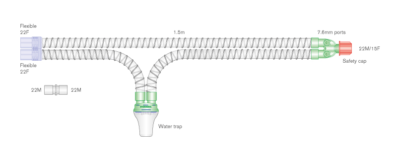 Дыхательный контур Smoothbore Eco 22мм с влагосборником и Y-образным коннектором с портом, длина 1,6м