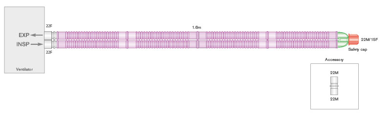 Антимикробный дыхательный контур Flextube Silver Knight™ 22 мм, длина 1.6м